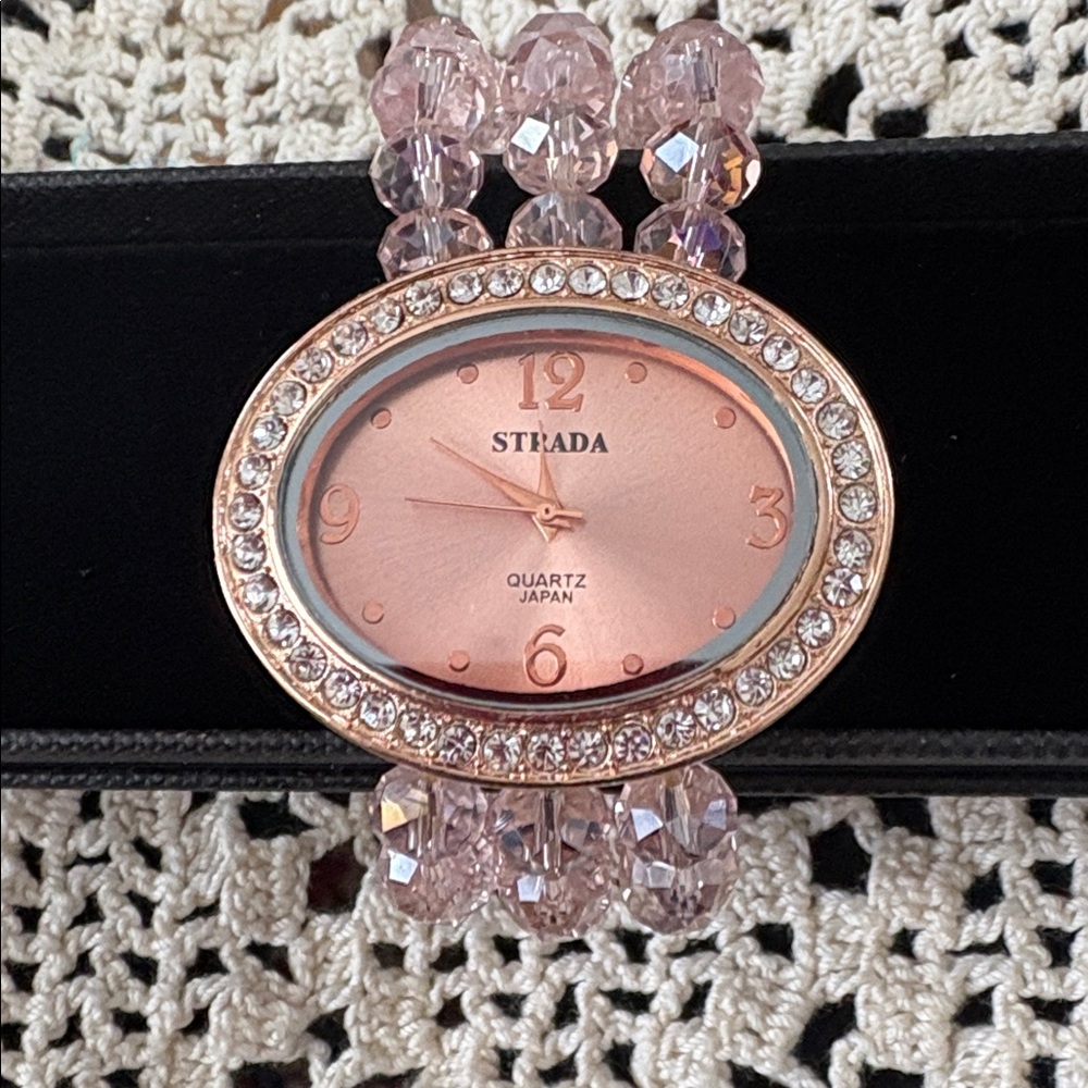 Strada Rose-Toned Watch with Pink Crystal Beads